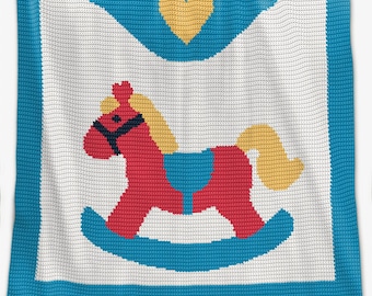 Patrón de manta de bebé a crochet: Caballo mecedor afgano (patrón PDF)