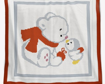 Crochet Pattern Baby Blanket Written Row by Row and Chart Bear and Penguin Afghan Graph for Christmas Baby Shower Gift Birthday present
