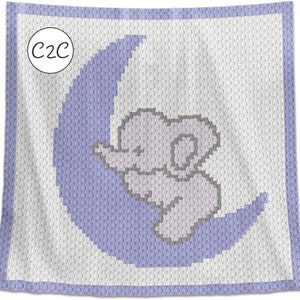 C2C Crochet Pattern - Written Row by Row Baby Blanket Pattern - Elephant on the Moon - Afghan Graph, Toddler Nursery Throw, Baby Shower gift