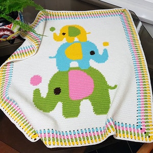 Crochet Blanket Pattern Crochet Baby Blanket Pattern Elephant Blanket Pattern Baby Afghans Crochet Patterns Three Elephants Pattern image 2