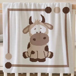 Crochet Pattern Baby Blanket Written Row by Row Cow Afghan Graph for Baby Shower Gift Birthday Newborn Nursery Throw for boy or girl