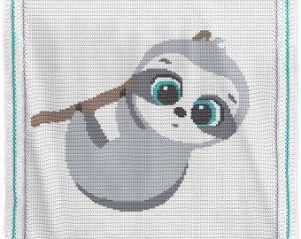 Crochet Pattern Sloth Baby Blanket Written Row by Row Afghan Graph for Baby Shower Gift Birthday Newborn or Toddler Nursery Throw