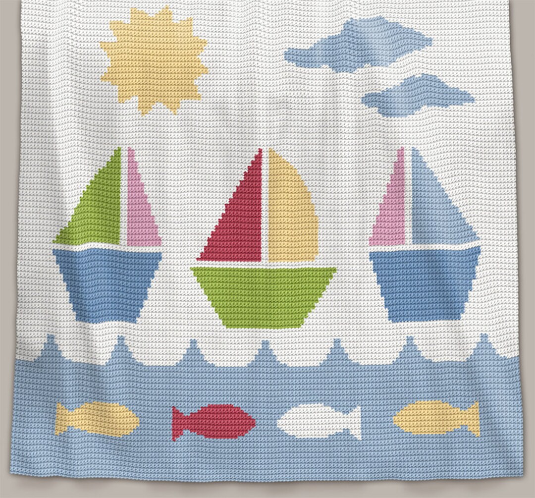 CROCHET Pattern Baby Blanket Pattern Sail Away Crochet Graph Boat Crochet Pattern Afghan Crochet