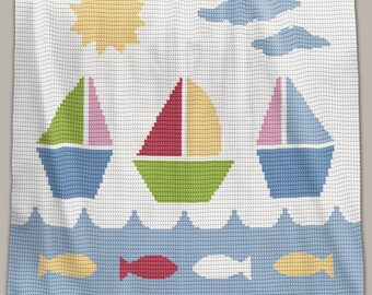 CROCHET Pattern - Baby Blanket Pattern - Sail Away - Crochet Graph - Boat Crochet Pattern - Afghan Crochet Pattern - Sea Crochet Graph