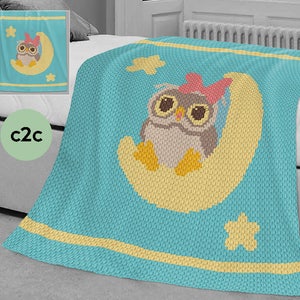 C2C CROCHET Blanket Pattern - Crochet Bed Throw - Owl Blanket Pattern  - Crochet Afghan Pattern - Crochet Graph - Owl Crochet Afghan - C2C