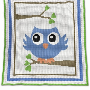CROCHET Pattern - Baby Blanket Pattern - Blue Owl - Crochet Chart - Owl Crochet Pattern - Afghan Crochet Pattern - Owl Crochet Graph