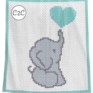 C2C Crochet Baby Blanket Pattern Written Row by Row Elephant Sweet Heart Afghan Baby Shower Gift Birthday Newborn Nursery Throw present