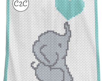 C2C Crochet Baby Blanket Pattern Written Row by Row Elephant Sweet Heart Afghan Baby Shower Gift Birthday Newborn Nursery Throw present