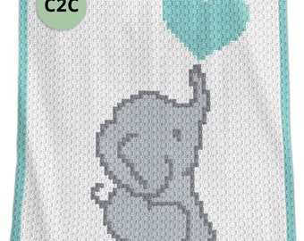 C2C CROCHET Pattern - Baby Blanket Pattern - Elephant Sweet Heart - Crochet Graph - Crochet Pattern - Baby Afghan - Elephant Graph