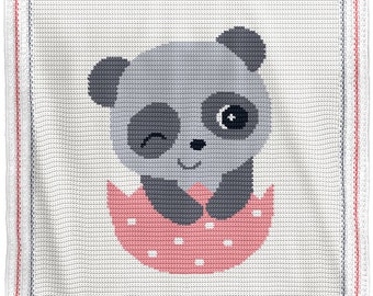 Couverture pour bébé au crochet, écrit rangée par rangée et graphique de Pâques panda afghan pour cadeau de baby shower, anniversaire jeté de lit de bébé