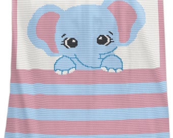 Crochet Pattern Baby Blanket Written Row by Row Good Night Elephant Afghan Graph for Baby Shower Gift Birthday Toddler Nursery Throw present