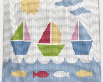 Sea Boats Crochet Baby Blanket Pattern: Sailboat Afghan (PDF Pattern) with written row by row instructions and a graph