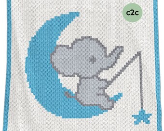 C2C CROCHET Pattern - Baby Blanket Pattern - The Star Fisher Elephant - Crochet Graph - Crochet Pattern - Baby Afghan - Elephant Graph