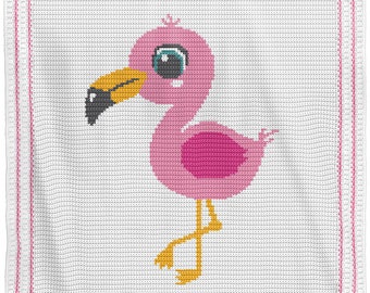 Patrón de crochet para manta de bebé, escrito fila por fila, gráfico de flamenco afgano para regalo de baby shower, cumpleaños, manta para guardería de recién nacidos o niños pequeños