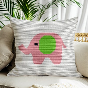 Patrón de cojín de ganchillo Elefantes escritos fila por fila Gráfico de almohada, El mejor regalo para amantes de los animales, Instrucciones detalladas para la funda de cojín de guardería