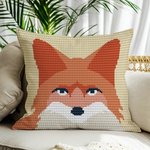 Motif de coussin renard au crochet, écrit rangée par rangée, graphique d&#39;oreiller Foxie, meilleur cadeau pour les amoureux de la forêt, instructions détaillées pour la housse de coussin pour les amoureux des renards