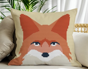 Fuchs häkeln Kissen Muster Reihe für Reihe Foxie Kissen Graph geschrieben, bestes Geschenk für Waldliebhaber, detaillierte Anweisungen für Fuchsliebhaber Kissenbezug