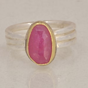 Ruby Ring: 18K Gold, Sterling Silver Band, July Birthstone, US Size 9