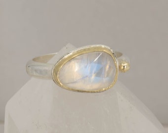 Rainbow Moonstone Cocktail Ring in Gold and Sterling, Rose Cut Moonstone Ring, US Size 6.5