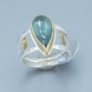 Indicolite Tourmaline Ring: 18K Gold, Argentium Sterling Silver, US Size 7