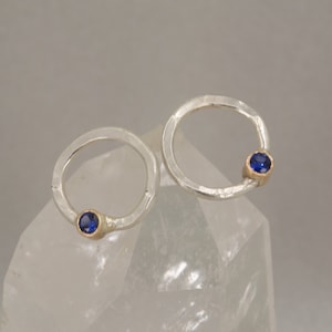 Birthstone Mixed Metal Earrings Sterling Silver and 14K Yellow Gold, Made to Order