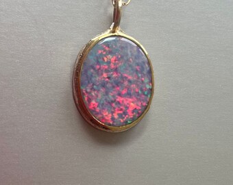 Australian Opal Pendant in Gold, Pink Flash Australian Opal, October Birthdays