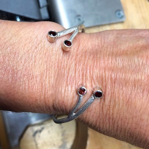 Birthstone Cuff Bracelet in Sterling Silver, Mother's Bracelet, Multi Stone Contemporary Cuff Bracelet