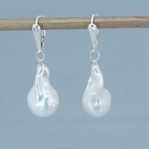 Extra Large Freshwater Pearls in Sterling, White Baroque Pearl Dangle Earrings, June Birthstone