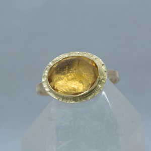Citrine Textured Metal Ring in 18K Gold, Rose Cut Citrine, November birthstone,