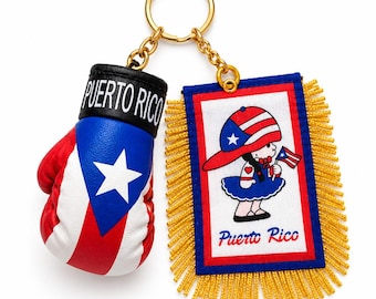 Puerto Rico Mini Boxing Gloves & Boricua Girl Flag | 2-Piece Set