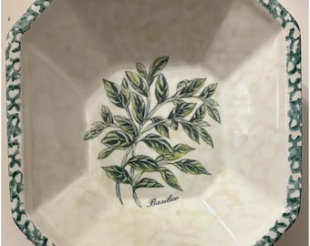 Ceramica Due Torri Włochy Kwadratowe ceramiczne naczynie do serwowania Botanical Basil Basilico