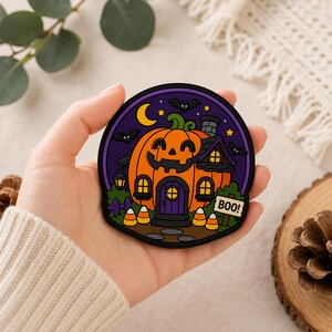 Naszywka z tworzywa PVC z dynią i dynią na Halloween, naszywka morale z motywem upiornej dyni Jack O'Lantern (7,5 cm)
