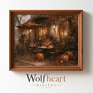 Autumn Café Terrace Pumpkins, Cozy Fall Wall Art Printable (Digital Download) 290