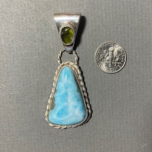 Sleek Larimar Pendant with Peridot Accent