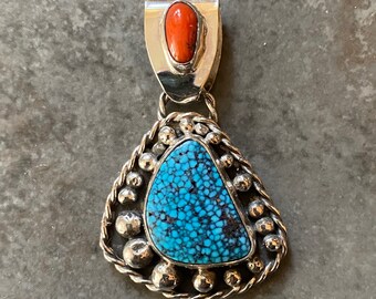 Natural microweb turquoise and mediterranean coral necklace!