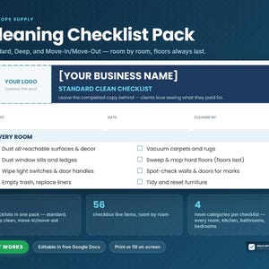 House Cleaning Checklist Pack, Editable Google Docs for Standard, Deep and Move Out Jobs