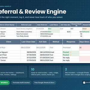 Cleaning Business Referral Tracker, Google Sheets Review Request Pipeline with Client Scripts