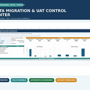 Data Migration & UAT Excel Template: Reconciliation, Defect Log, Go-Live Dashboard