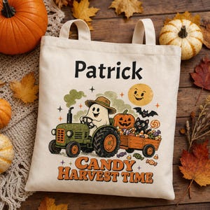 Sac à bonbons d'Halloween personnalisé, Sac fourre-tout pour la récolte des bonbons, Sac à bonbons fermier pour Halloween, Sac à bonbons amusant pour enfants, Sac fourre-tout citrouille en toile
