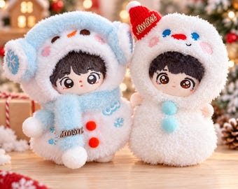 Snowman Clothes for 10cm Cotton Dolls, Christmas Plush Doll Outfit, Blue Earmuff or White Snowman Set, Clothes Only