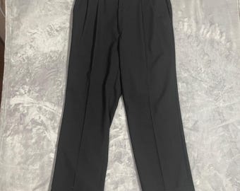 Vintage Norm Thompson Pleated Dress Pants Mens 36x30 Wool Blend Black Cuffed