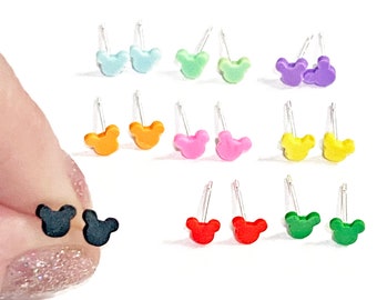 Tiny Mickey Earrings, Teeny Tiny Mickey Post Earrings, Colorful Mickey Earrings, Little Earrings, Dainty