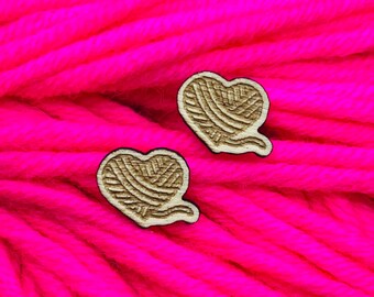 yarn love wooden post earrings
