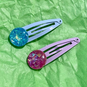 Decora Kawaii Hair Clips, Kandi Barrettes, harajuku, barrettes, cute hair clips, decora barrettes, teal lavender hair clips, blue and purple