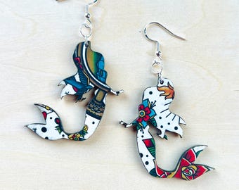 Tattoo Ariel Sailor Jerry Mermaid Earrings