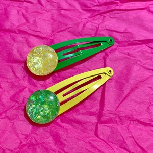 Decora Kawaii Hair Clips, Kandi Barrettes, harajuku, barrettes, cute hair clips, decora barrettes, lemon lime hair clips, yellow and green