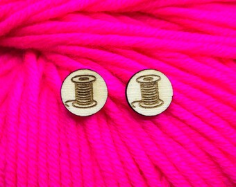 bobbin wooden post earrings