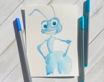 Flik Watercolor Painting, 5" x 7", nursery art, Bugs Life