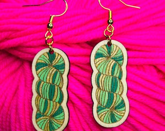 St. Patrick’s Day shamrock variegated yarn hank drop earrings