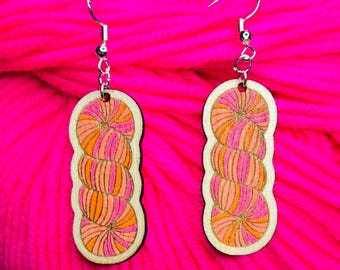 pink and orange yarn hank drop earrings